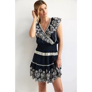 Anthropologie Embroidered Lace Blouse Black NWT Size XL